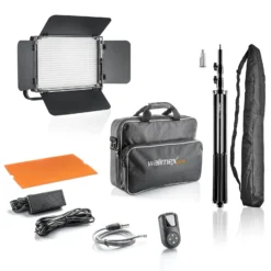 Walimex pro LED Niova 900 Plus Daylight Videoleuchte 54 W mit Lampenstativ, dimmbare Flächenleuchte Tageslicht 5600 K, Studioleuchte mit Fernbedienung