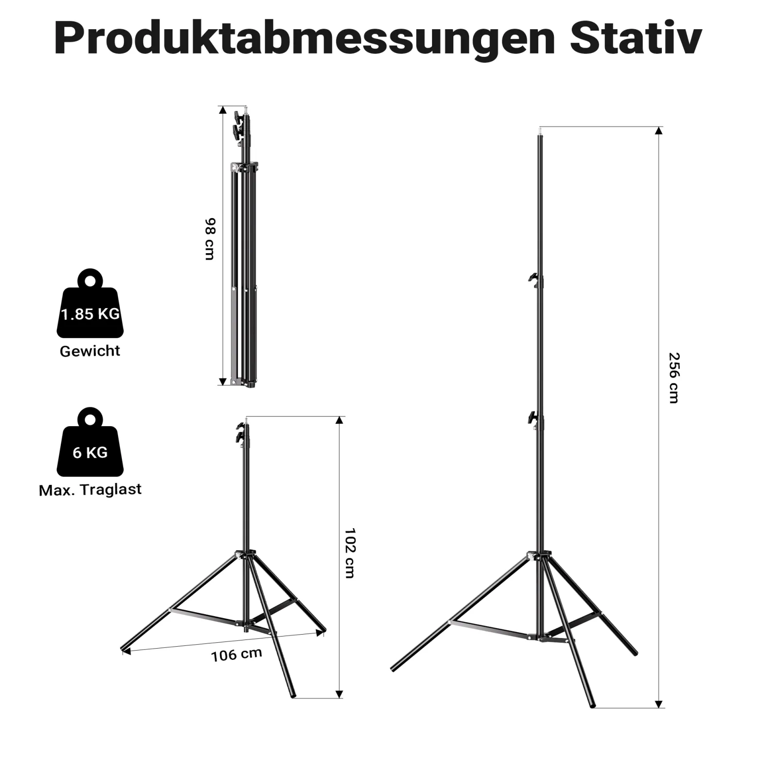 Walimex pro LED Niova Plus DL 100 W + Stativ Set, dimmbare LED Videoleuchte plus Blitzstativ mit Federdämpfung bis 256 cm Höhe