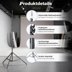 Walimex pro LED Niova Plus DL 200 W + Stativ 2er Set, dimmbare LED Videoleuchten plus Blitzstative mit Federdämpfung bis 256 cm Höhe