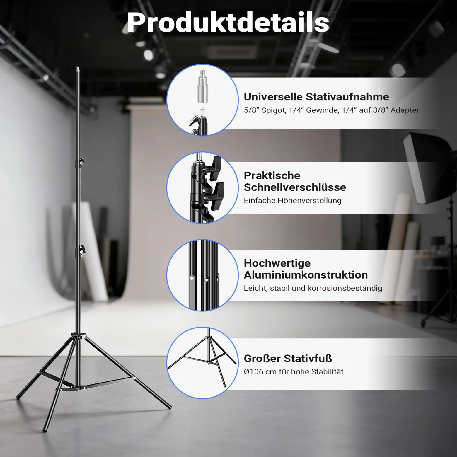 Walimex pro LED Niova Plus DL 200 W + Stativ 2er Set, dimmbare LED Videoleuchten plus Blitzstative mit Federdämpfung bis 256 cm Höhe