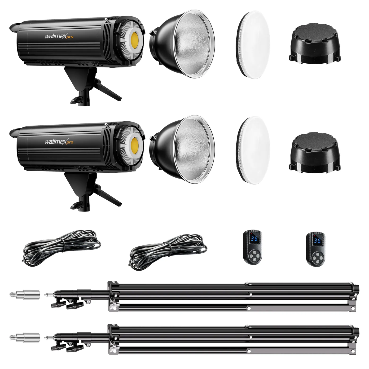 Walimex pro LED Niova Plus DL 200 W + Stativ 2er Set, dimmbare LED Videoleuchten plus Blitzstative mit Federdämpfung bis 256 cm Höhe
