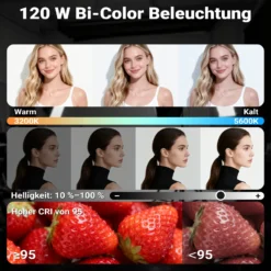 Walimex pro LED Niova Plus 120 W + Stativ Set, dimmbare Videoleuchte mit Bi-Color plus Blitzstativ bis 256 cm Höhe mit Federdämpfung