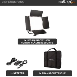 Walimex pro LED Rainbow Flächenleuchte, RGBWW Flächenlicht 100 W, Bi-Color Videoleuchte, Studioleuchte per App steuerbar, Studio-Beleuchtung mit Effektgenerator