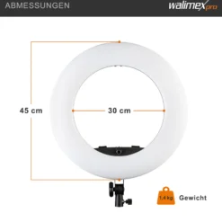 Walimex pro LED Rainbow Ringleuchte mit Lampenstativ & 2x Akku, RGB Ringlicht mit 60 W, Regenbogen LED per App steuerbar, Videoleuchte mit Smartphonehalter, Ring Light mit Effekten