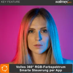Walimex pro LED Rainbow Ringleuchte mit Lampenstativ & 2x Akku, RGB Ringlicht mit 60 W, Regenbogen LED per App steuerbar, Videoleuchte mit Smartphonehalter, Ring Light mit Effekten