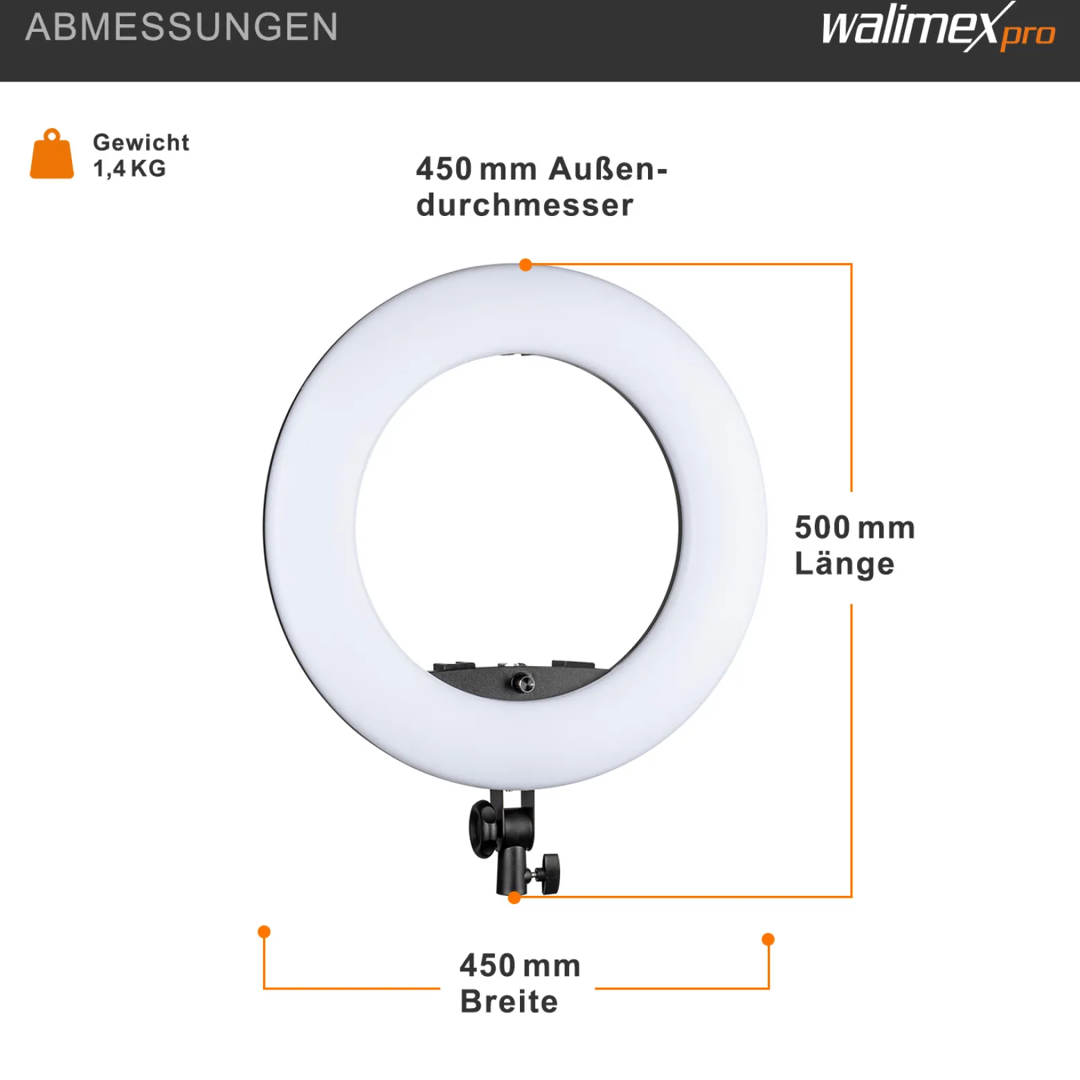 Walimex pro LED Rainbow Ringleuchte, RGB Ringlicht mit 60 W, Regenbogen LED per App steuerbar, Videoleuchte mit Smartphonehalter, Ring Light mit Effekten und Bi-Color