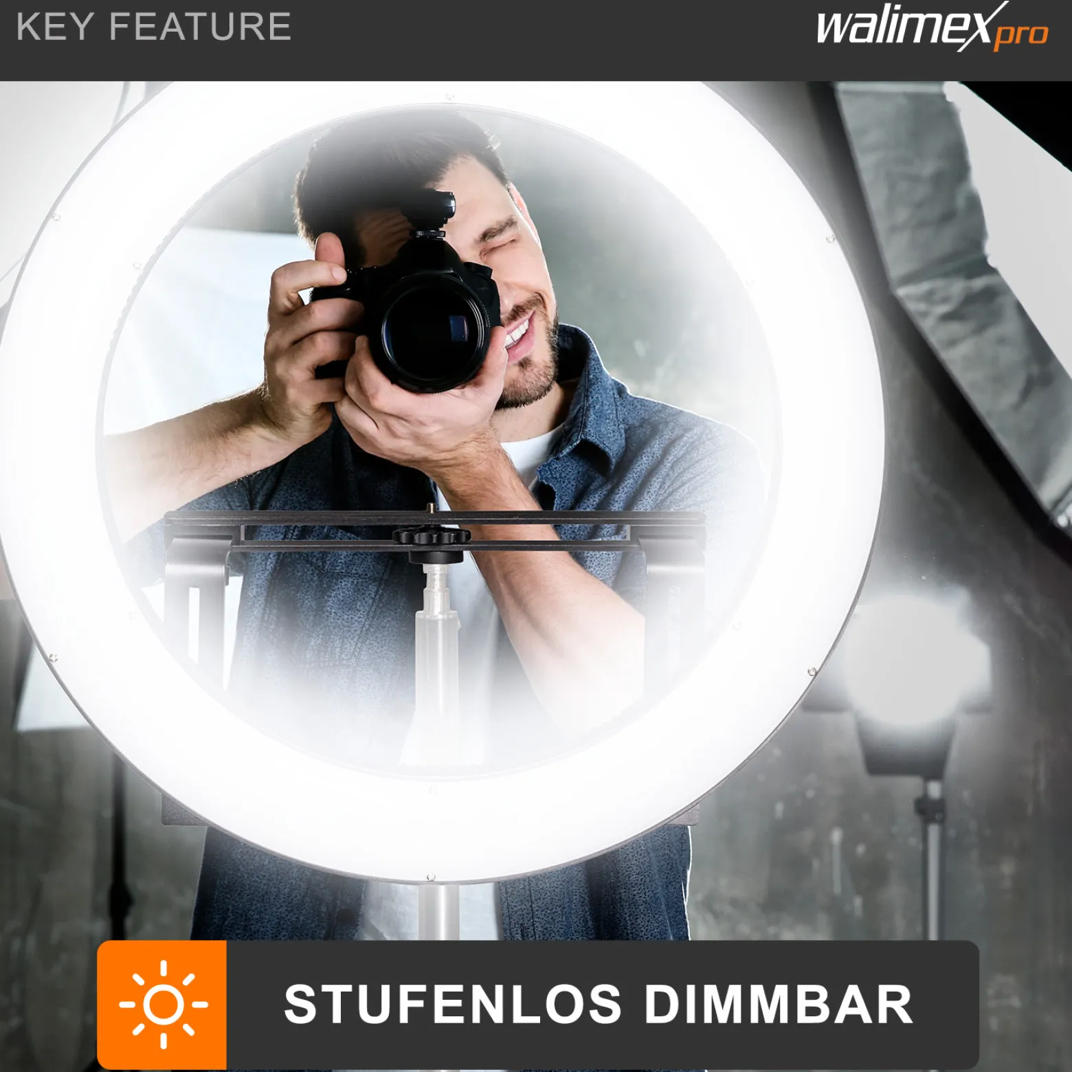 Walimex pro LED Ringleuchte 500 Bi-Color, dimmbares Ringlicht 32 W, Leuchtring mit einzeln schatlbaren Sektoren, Selfie Licht mit umfangreichem Zubehör