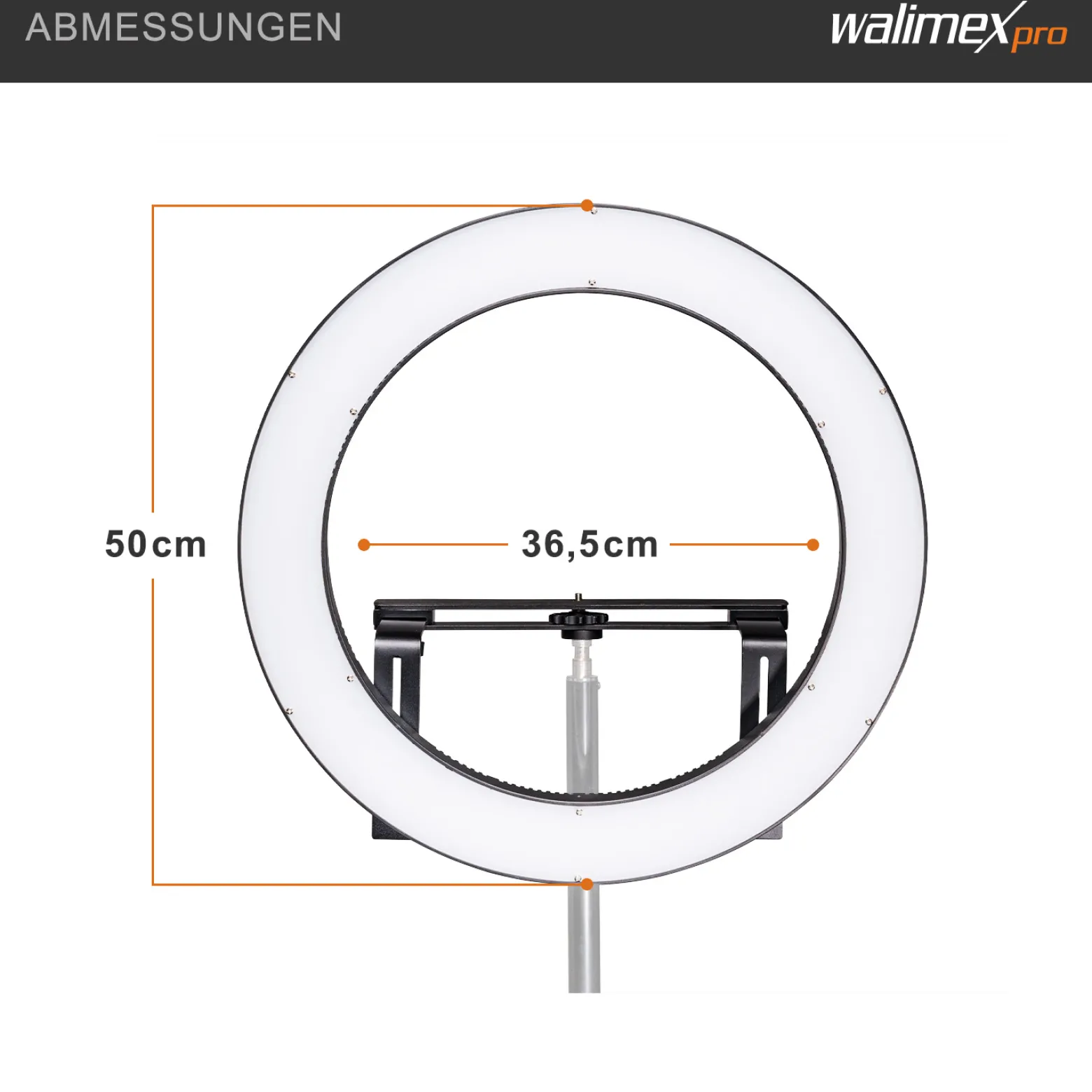 Walimex pro LED Ringleuchte 500 Bi-Color, dimmbares Ringlicht 32 W, Leuchtring mit einzeln schatlbaren Sektoren, Selfie Licht mit umfangreichem Zubehör