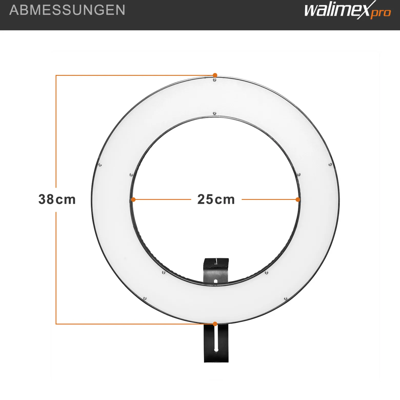 Walimex pro LED Ringleuchte 380 Bi-Color 23 W, leistungsstarkes Ringlicht mit schaltbaren Sektoren, Leuchtring dimmbar, Videoleuchte mit Kamera- und Smartphone-Zubehör