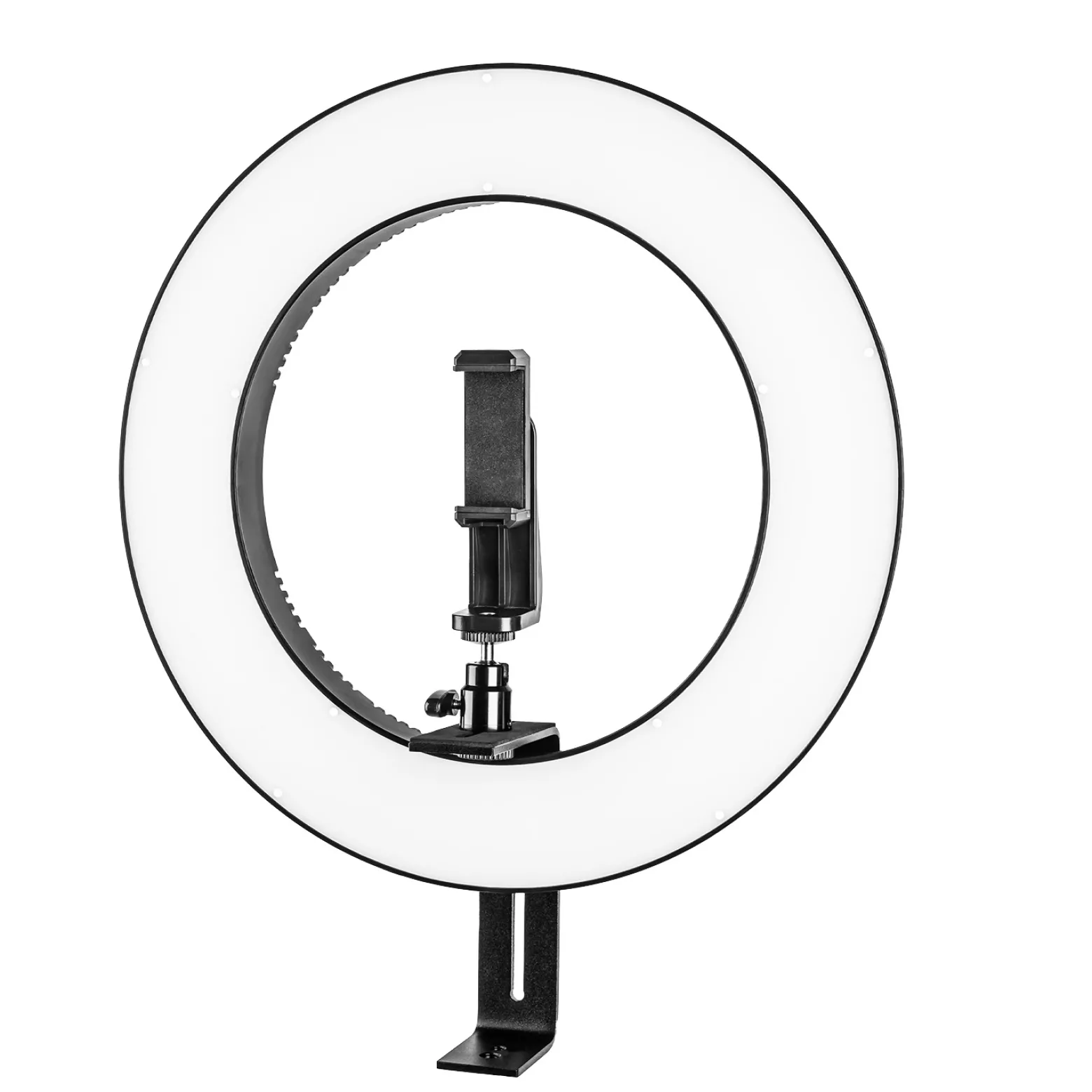 Walimex pro LED Ringleuchte 380 Bi-Color 23 W, leistungsstarkes Ringlicht mit schaltbaren Sektoren, Leuchtring dimmbar, Videoleuchte mit Kamera- und Smartphone-Zubehör