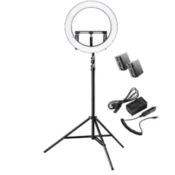 Walimex pro LED Ringleuchte 500 Bi-Color Set inkl. Stativ & Akku, dimmbares Ringlicht 32 W, Leuchtring mit einzeln schaltbaren Sektoren, Selfie Licht mit umfangreichem Zubehör