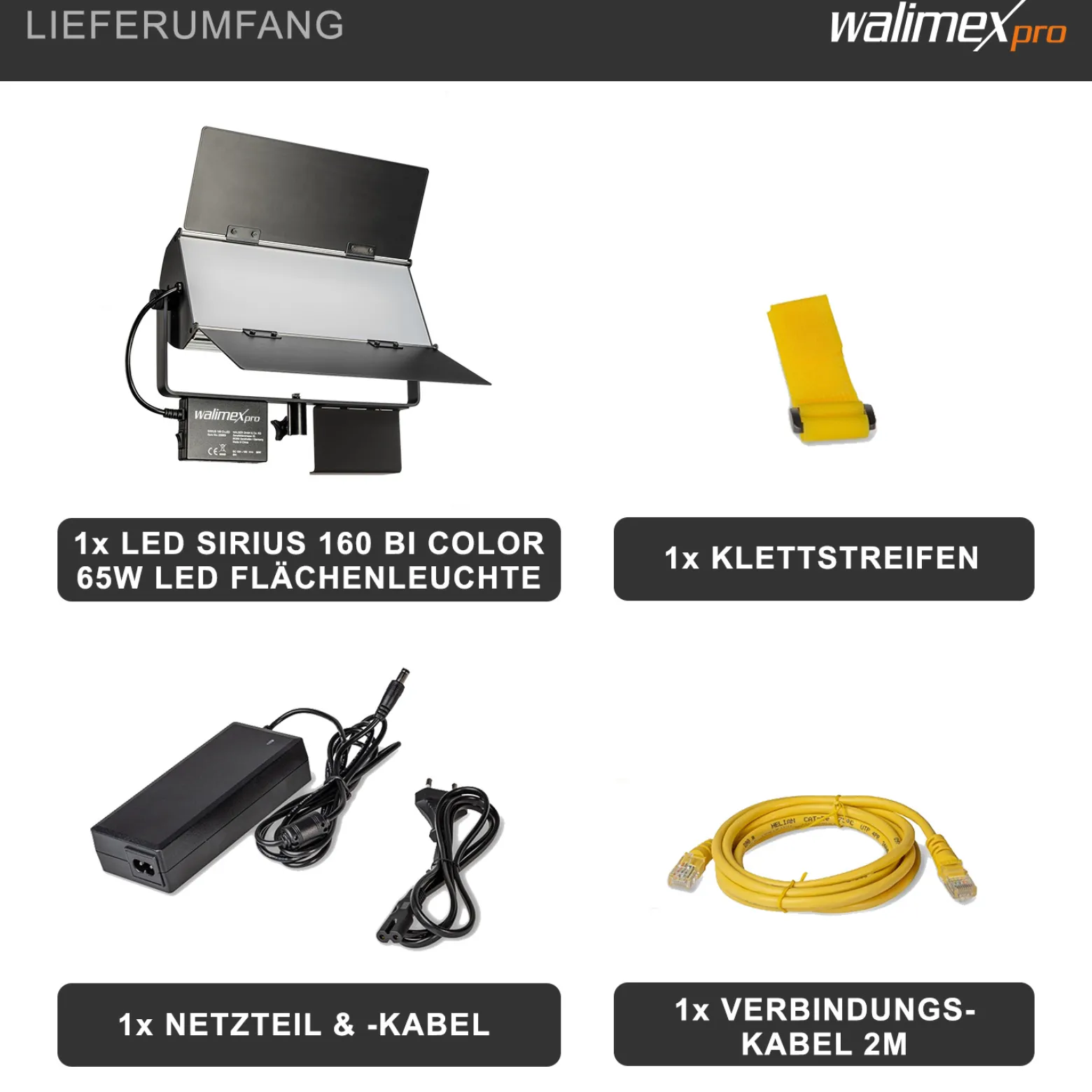 Walimex pro LED Sirius 160 Bi Color Flächenleuchte, Flächenlicht 65 W, Videoleuchte stufenlos dimmbar 3200-5600 K, Studiolicht mit 120° Abstrahlwinkel und Diffusor
