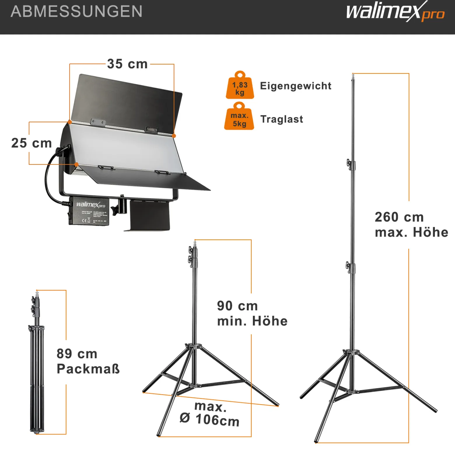Walimex pro LED Sirius 160 Bi Color Flächenleuchte 2er Set mit 2x Lampenstativ und Fernbedienung, Flächenlicht 65 W, Videoleuchte stufenlos dimmbar, Stativ 90-260 cm mit Federdämpfung