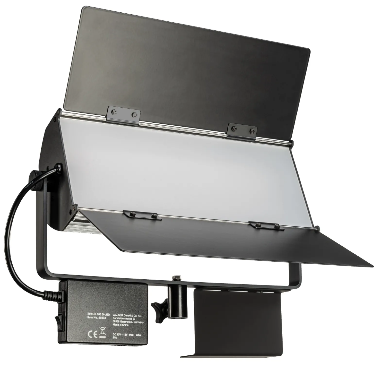 Walimex pro LED Sirius 160 Daylight Flächenleuchte, leistungsstarkes 65 W Flächenlicht, Tageslicht Videoleuchte 5600 K, Studioleuchte mit Aluminium-Gehäuse, Passivkühlung