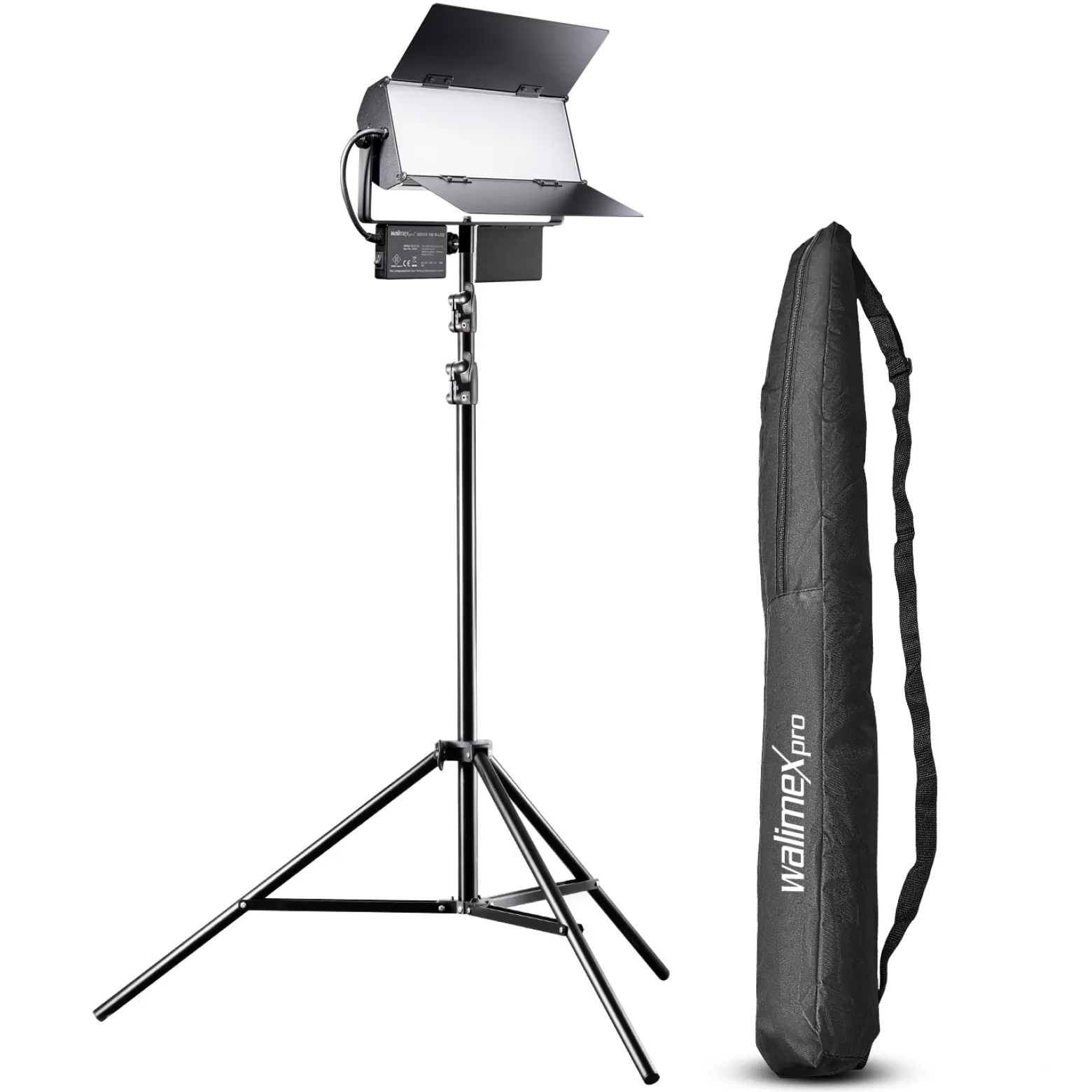 Walimex pro LED Sirius 160 Daylight Flächenleuchte Set mit Lampenstativ, 65 W Flächenlicht, Tageslicht Videoleuchte 5600 K, Studioleuchte mit Aluminium-Gehäuse, Stativ mit Federdämpfung
