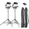 Walimex pro LED Sirius 160 Daylight Flächenleuchte 2er Set mit 2x Lampenstativ und Fernbedienung, 65 W Flächenlicht, Tageslicht Videoleuchte 5600 K, Studioleuchte mit Aluminium-Gehäuse