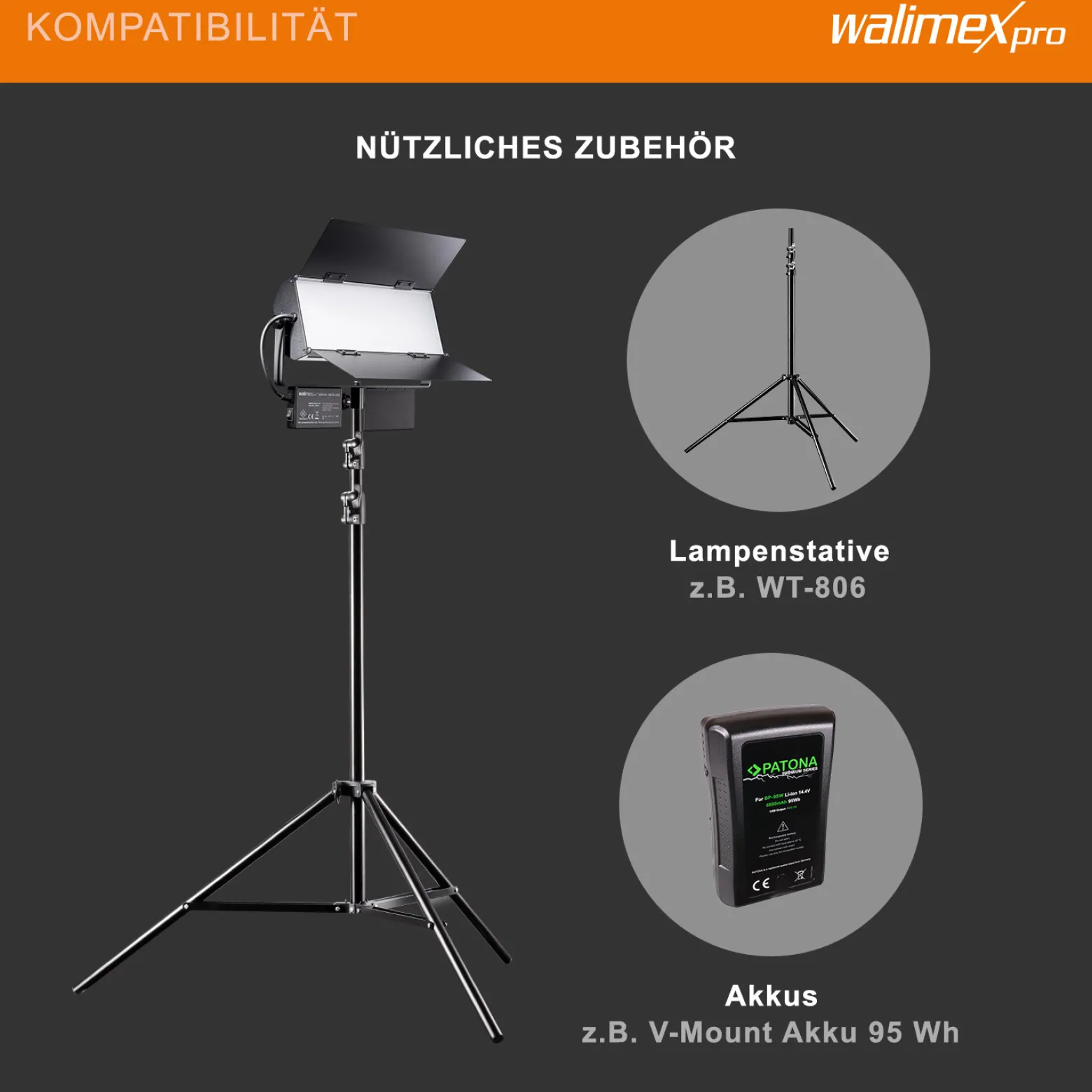 Walimex pro LED Sirius 160 Daylight Flächenleuchte 2er Set mit 2x Lampenstativ und Fernbedienung, 65 W Flächenlicht, Tageslicht Videoleuchte 5600 K, Studioleuchte mit Aluminium-Gehäuse