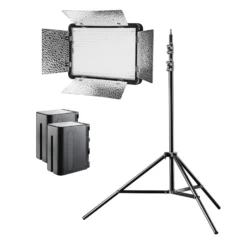 Walimex pro LED Versalight 500 Daylight Set bestehend aus Flächenleuchte, Lampenstativ bis 260 cm und 2 Akkus