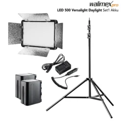 Walimex pro LED Versalight 500 Daylight Set bestehend aus Flächenleuchte, Lampenstativ bis 260 cm und 2 Akkus