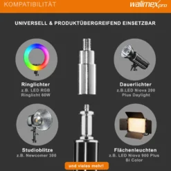 Walimex pro Lichtstativ WT-806 bis 256 cm Höhe, Blitzstativ mit Federdämpfung inkl. 3/8