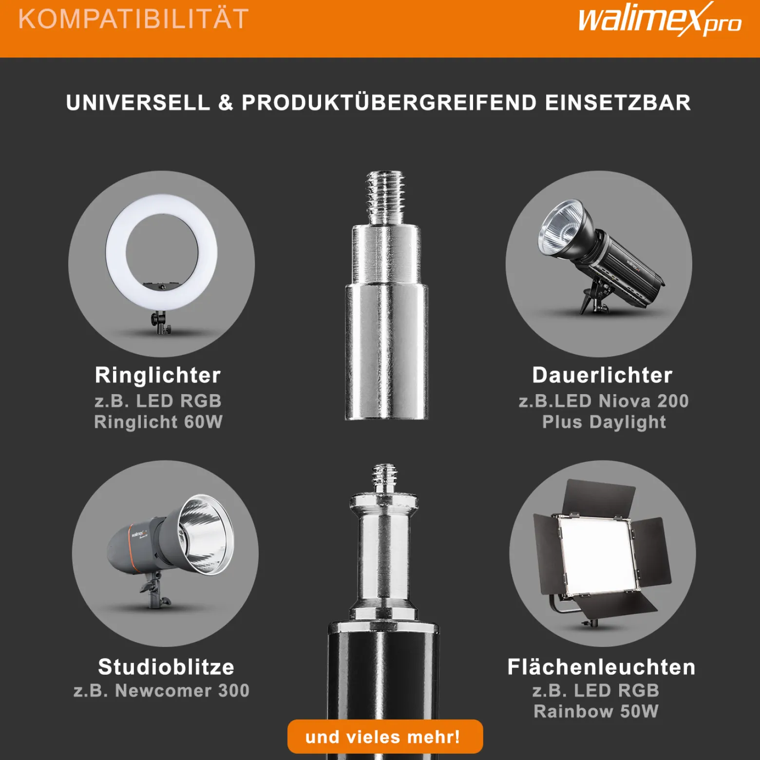 Walimex pro Lichtstativ WT-806 2er-Set bis 256 cm Höhe, Blitzstativ mit Federdämpfung inkl. 3/8" Adapter & Taschen, Lampenstativ bis 6 kg, Studiostativ für Ringlicht, Reflektor, Blitz & Video
