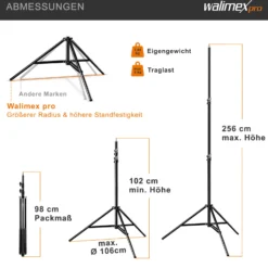 Walimex pro Lichtstativ WT-806 2er-Set bis 256 cm Höhe, Blitzstativ mit Federdämpfung inkl. 3/8
