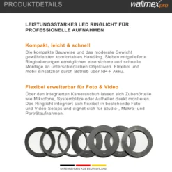 Walimex pro Macro LED Ringlicht DSR 232, Ringleuchte 14 W mit 232 LEDs, stufenlos dimmbares Videolicht