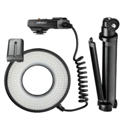 Walimex pro Macro LED Ringlicht Set inkl. Ministativ mit Kugelkopf, Ringleuchte 14 W mit 232 LEDs, stufenlos dimmbares Videolicht, Ringlampe mit Tageslichtcharakter