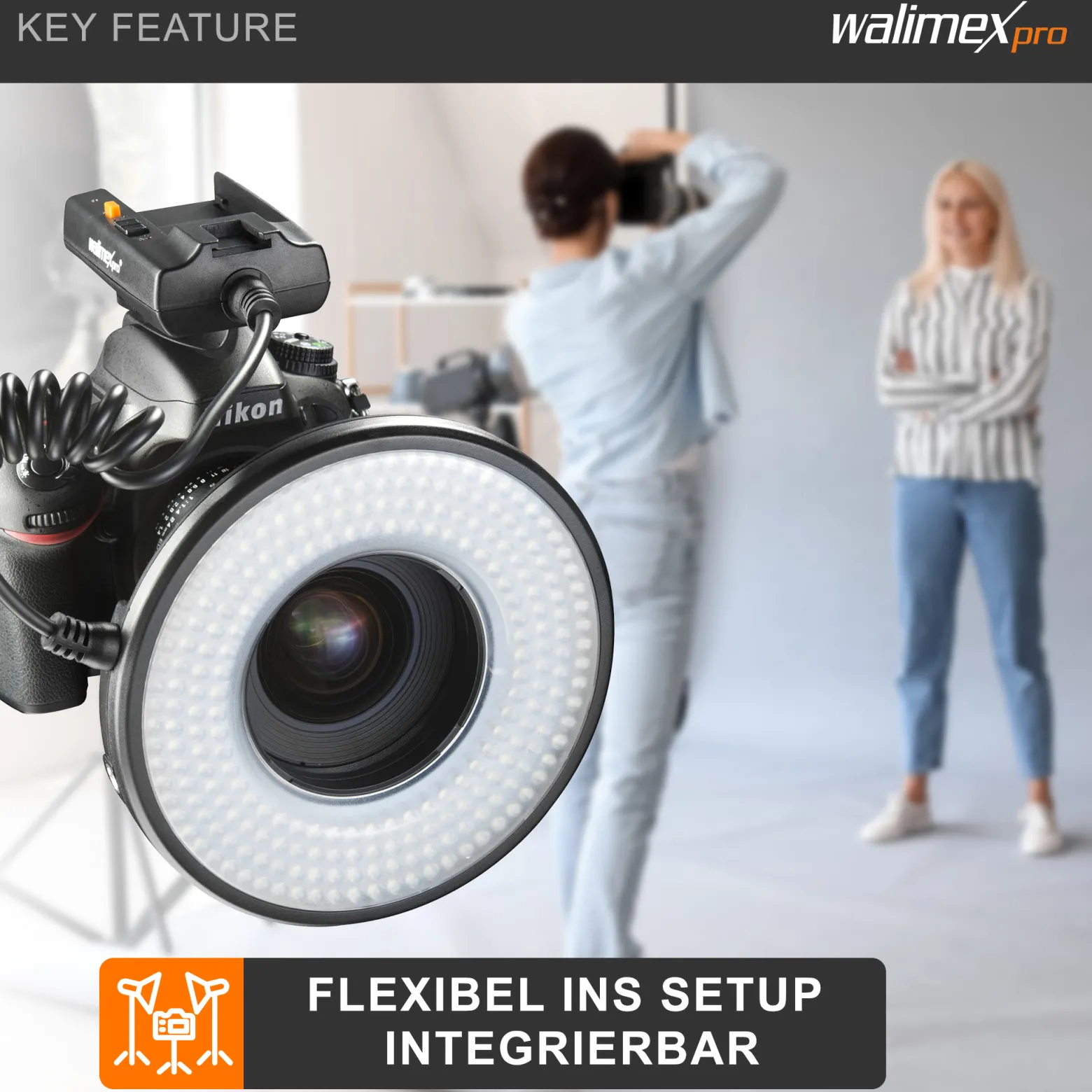 Walimex pro Macro LED Ringlicht Set inkl. Ministativ mit Kugelkopf, Ringleuchte 14 W mit 232 LEDs, stufenlos dimmbares Videolicht, Ringlampe mit Tageslichtcharakter
