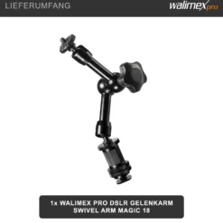Walimex pro Magic Arm/Auslegearm - 180 x 70 x 39 mm - Tragfähigkeit 2 kg max - 2x 1/4 Zoll Schraube - DSLR-Gelenkarm, Auslegearm für Videostative, DSLR Rigs, Dollys und Aufnahmetische, Schwarz