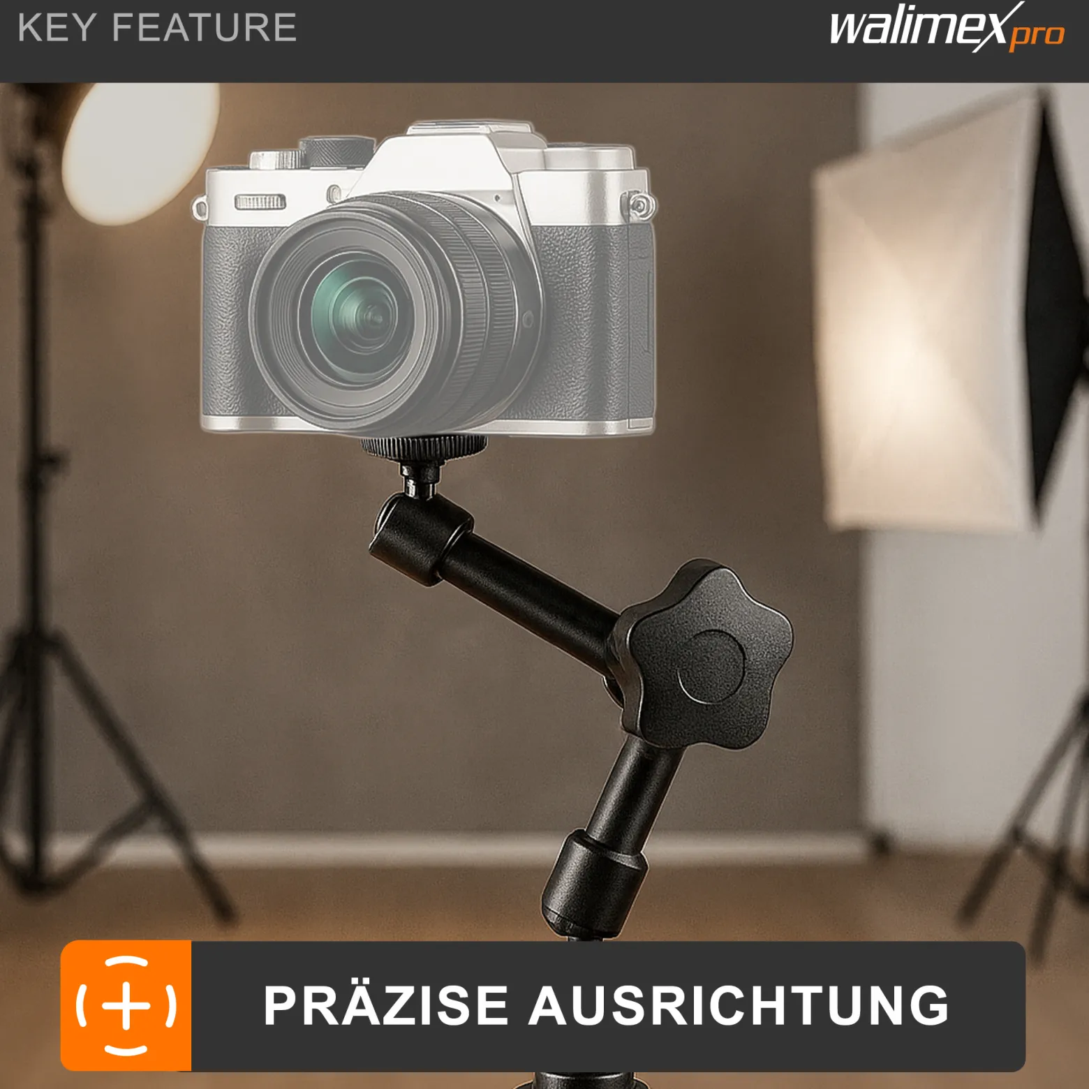 Walimex pro Magic Arm/Auslegearm - 180 x 70 x 39 mm - Tragfähigkeit 2 kg max - 2x 1/4 Zoll Schraube - DSLR-Gelenkarm, Auslegearm für Videostative, DSLR Rigs, Dollys und Aufnahmetische, Schwarz