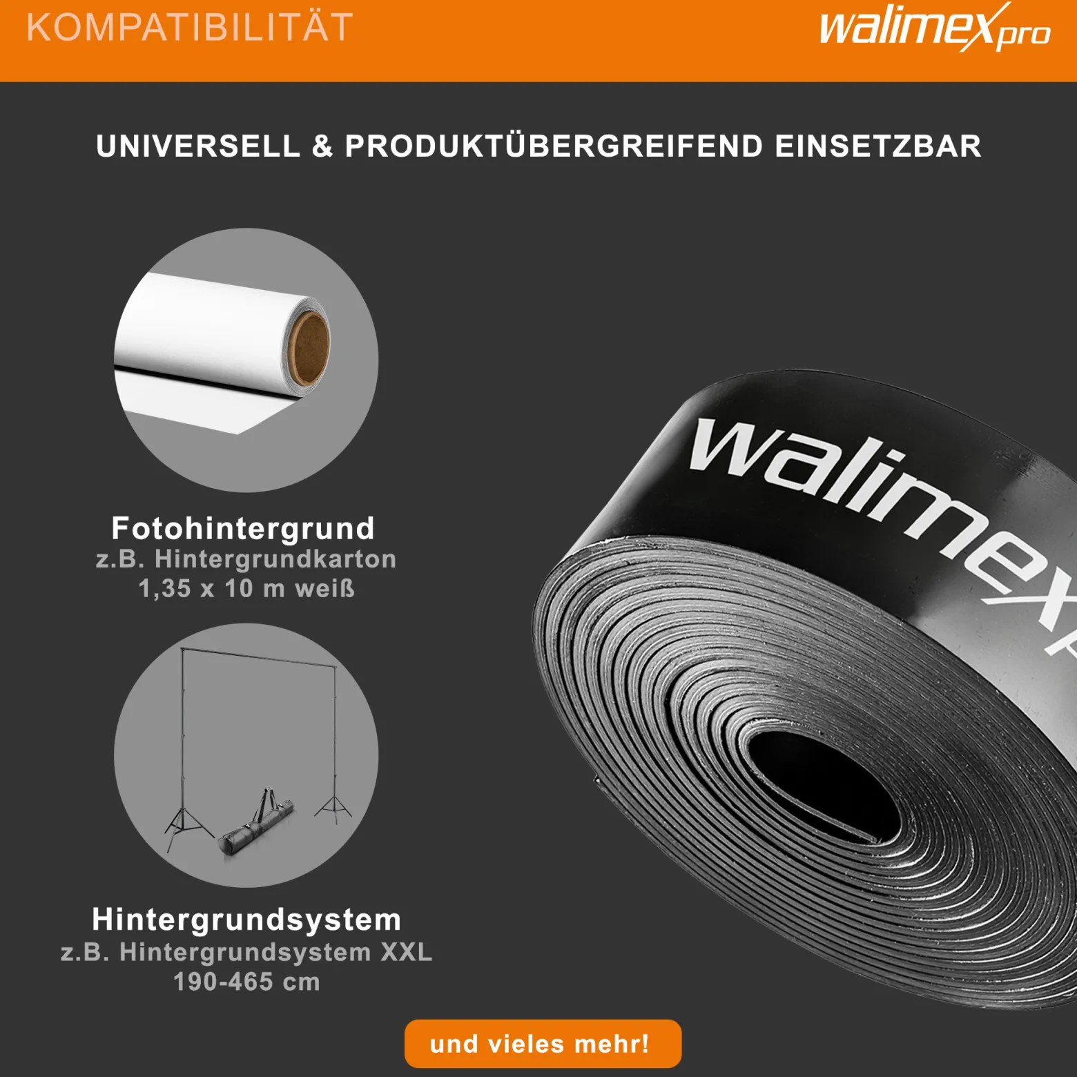 Walimex pro Magnet-Beschwerungsband Magnetband 2,7 m, Magnetstreifen zur Beschwerung von Papier Hintergrund und Hintergrundstoff für Fotostudio