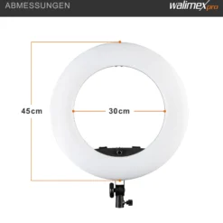 Walimex pro Medow 960 Pro LED-Ringlicht, Ringleuchte Bi-Color 3200-5500 K, dimmbare Videoleuchte mit Fernbedienung 96 W, kompatibel mit verschiedenen Lampenstativen
