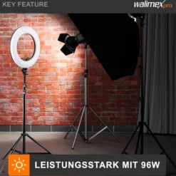 Walimex pro Medow 960 Pro LED-Ringlicht, Ringleuchte Bi-Color 3200-5500 K, dimmbare Videoleuchte mit Fernbedienung 96 W, kompatibel mit verschiedenen Lampenstativen