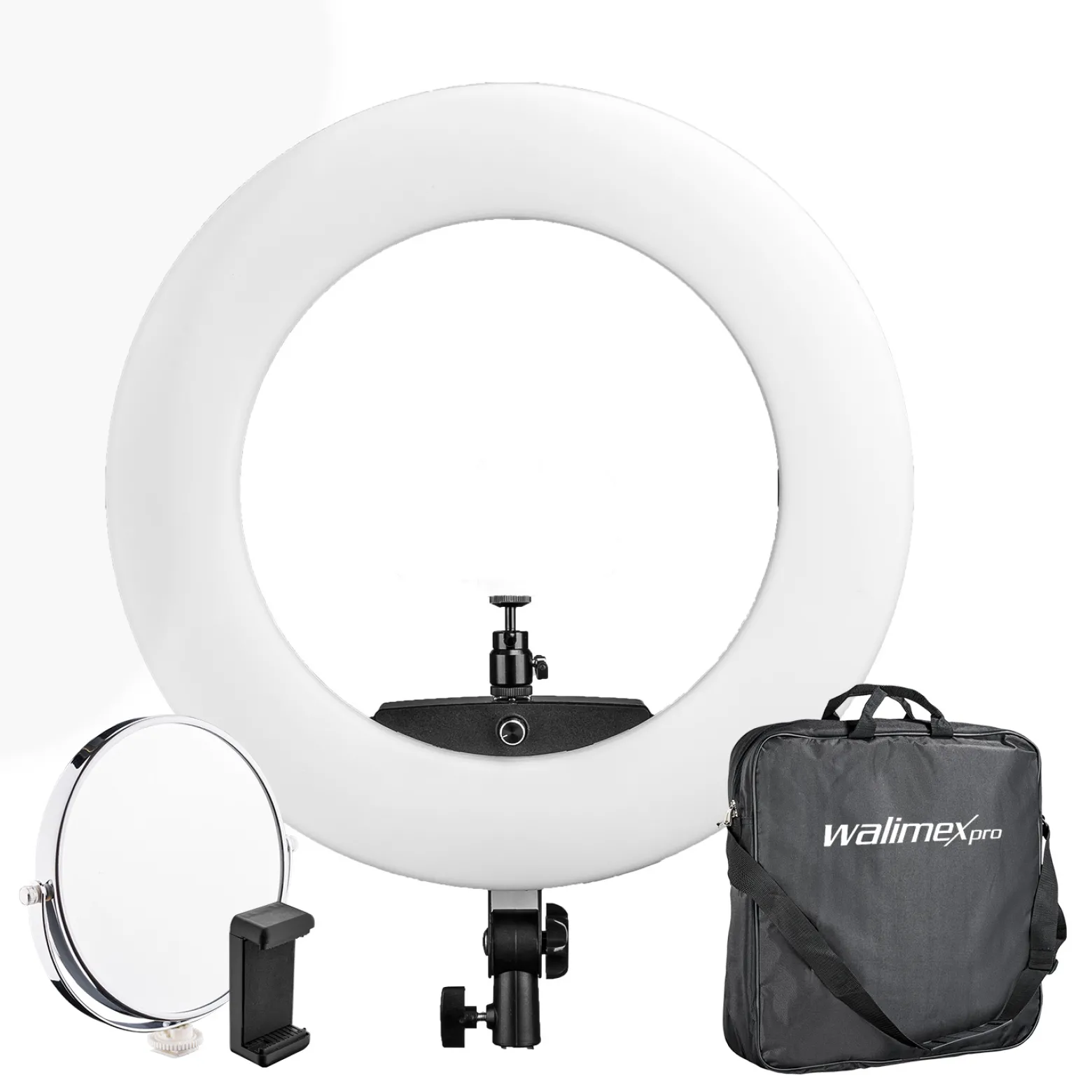 Walimex pro Medow 960 Pro LED-Ringlicht, Ringleuchte Bi-Color 3200-5500 K, dimmbare Videoleuchte mit Fernbedienung 96 W, kompatibel mit verschiedenen Lampenstativen