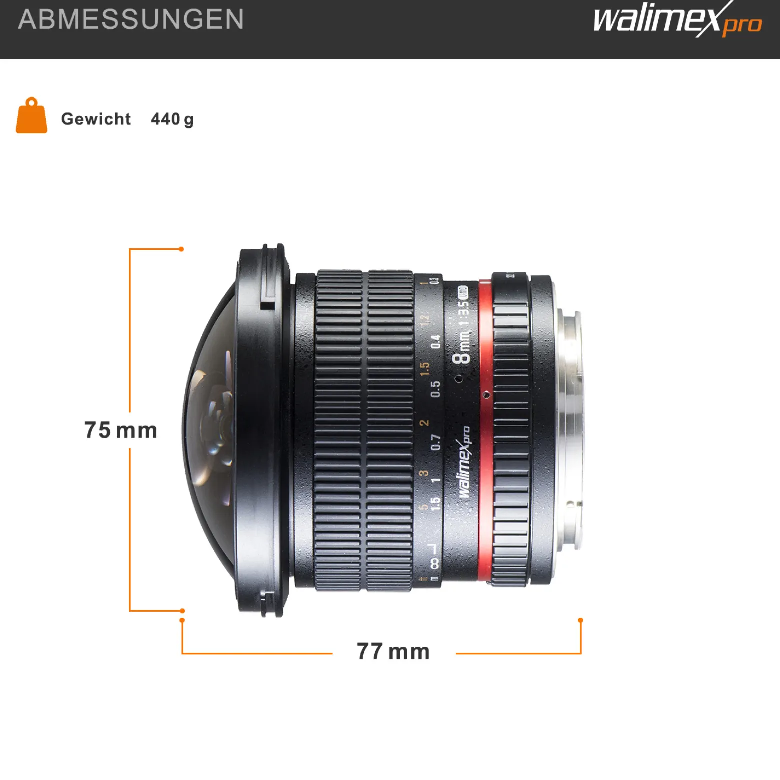 Walimex pro 8 mm Fisheye II Objektiv kompatibel mit Canon EF-S, Fish Eye Kameraobjektiv mit 167° Bildwinkel, Fischaugenobjektiv für APS-C Sensor, Weitwinkelobjektiv mit manueller Scharfeinstellung