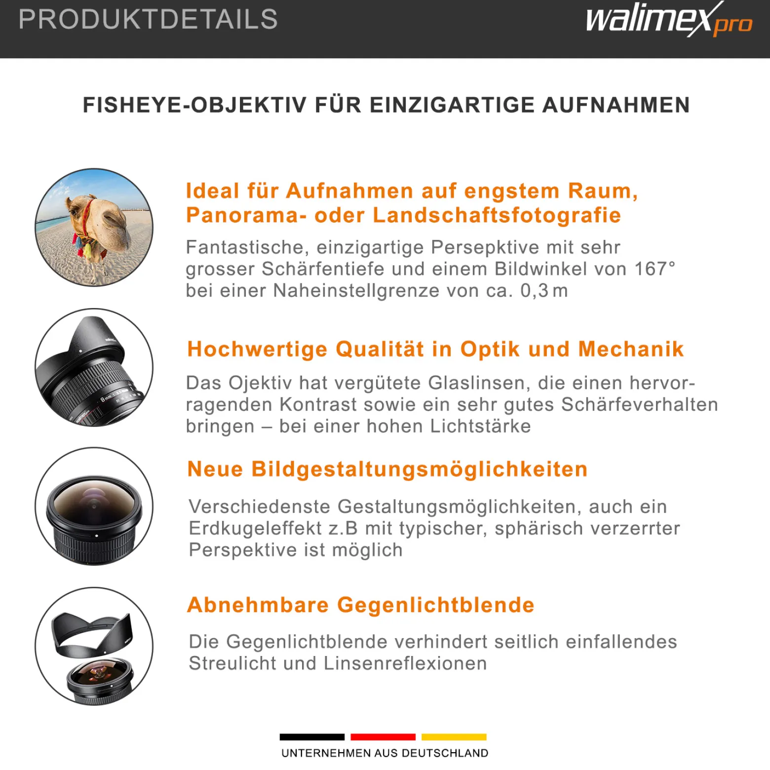 Walimex pro 8 mm Fisheye II Objektiv kompatibel mit Canon EF-S, Fish Eye Kameraobjektiv mit 167° Bildwinkel, Fischaugenobjektiv für APS-C Sensor, Weitwinkelobjektiv mit manueller Scharfeinstellung