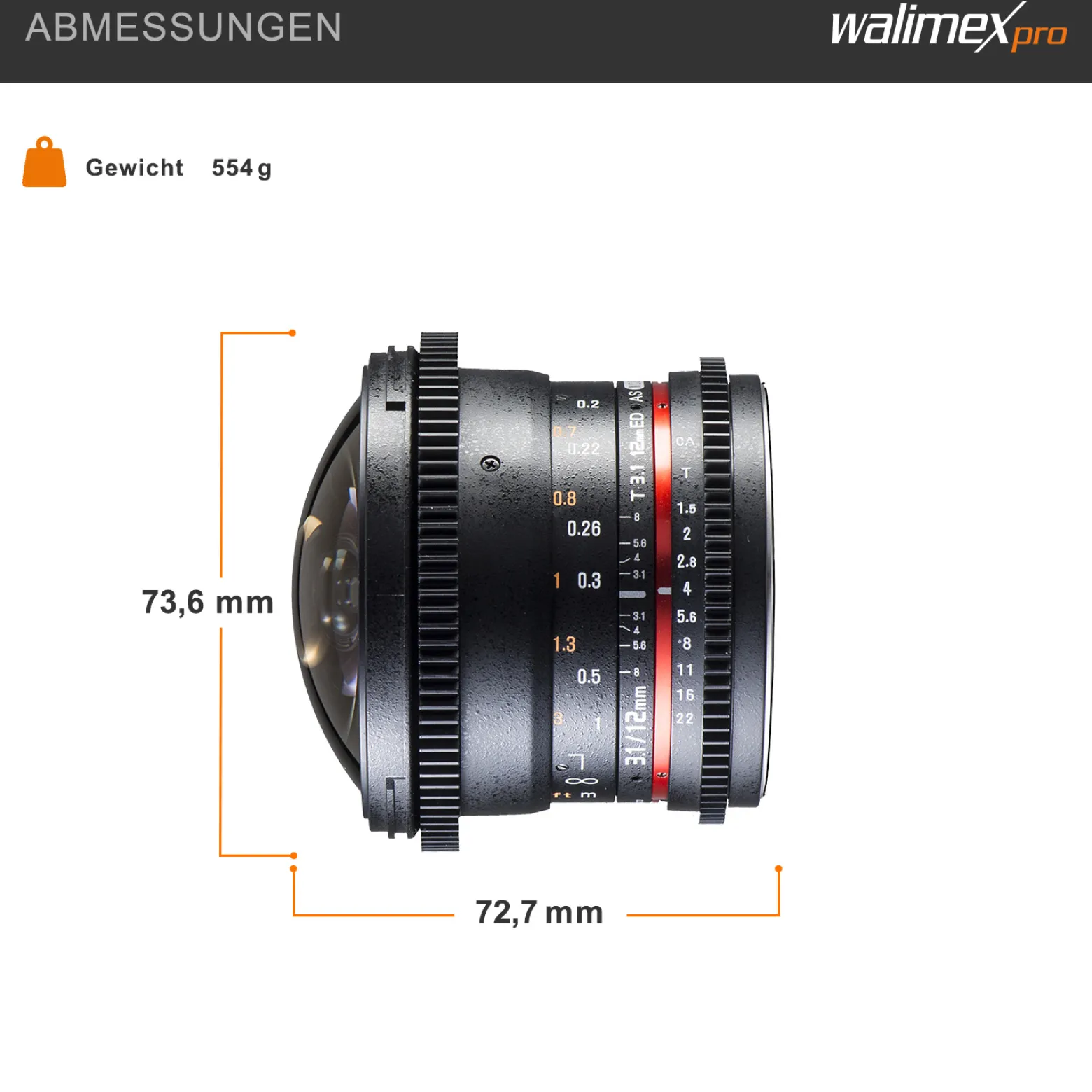Walimex Pro 12mm 1:3,1 Fish-Eye VCSC für Canon EF Objektivbajonett schwarz (manueller Fokus, für Vollformat Sensor gerechnet, stufenlose Blendeneinstellung, mit abnehmbarer Gegenlichtblende)