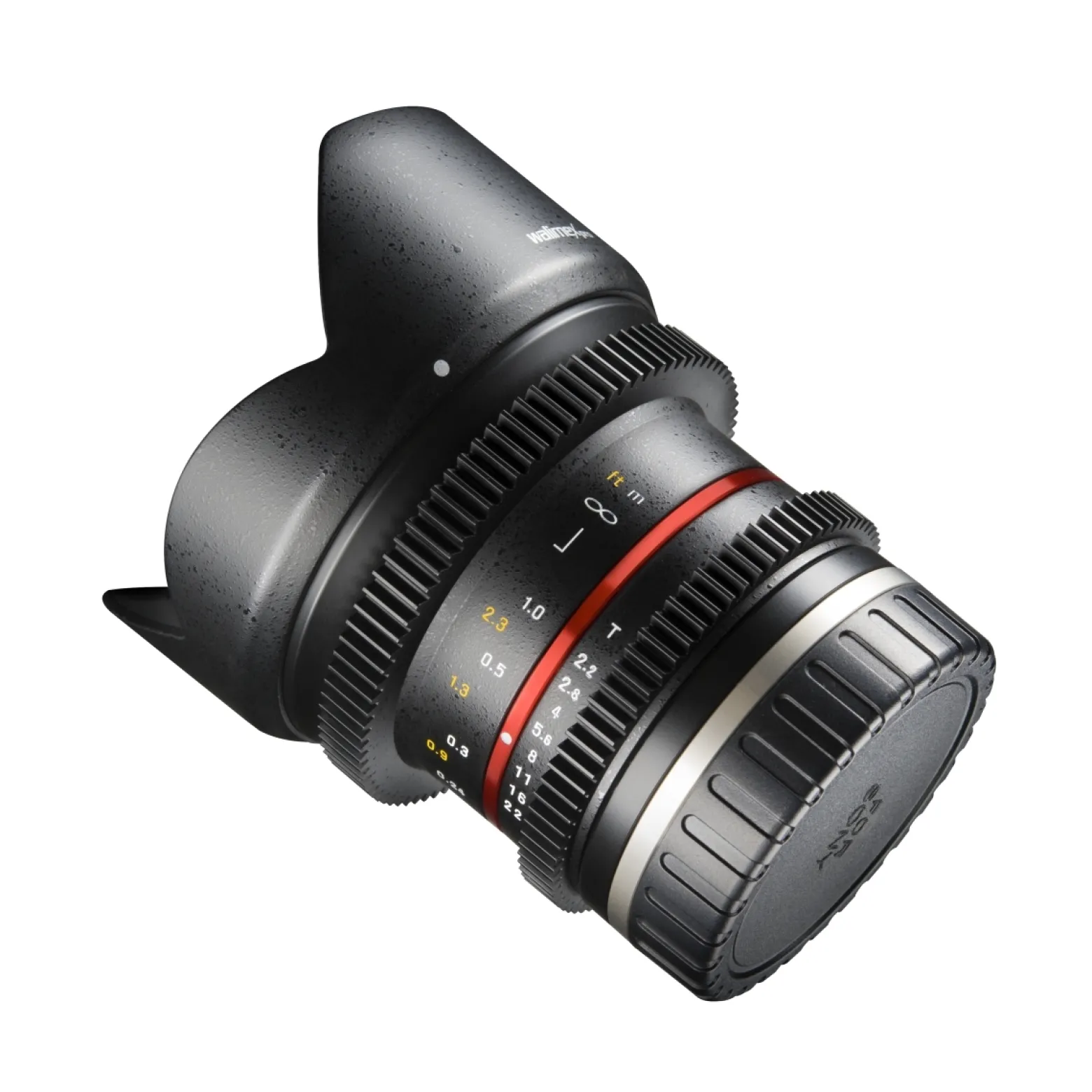 Walimex Pro 12mm 1:2,2 VCSC-Weitwinkelobjektiv kompatibel mit Sony E Mount Objektivbajonett (MC Linsen/Nano Coating, Zahnkranz, stufenlose Blende/Fokus, abnehmbare Gegenlichtblende) schwarz
