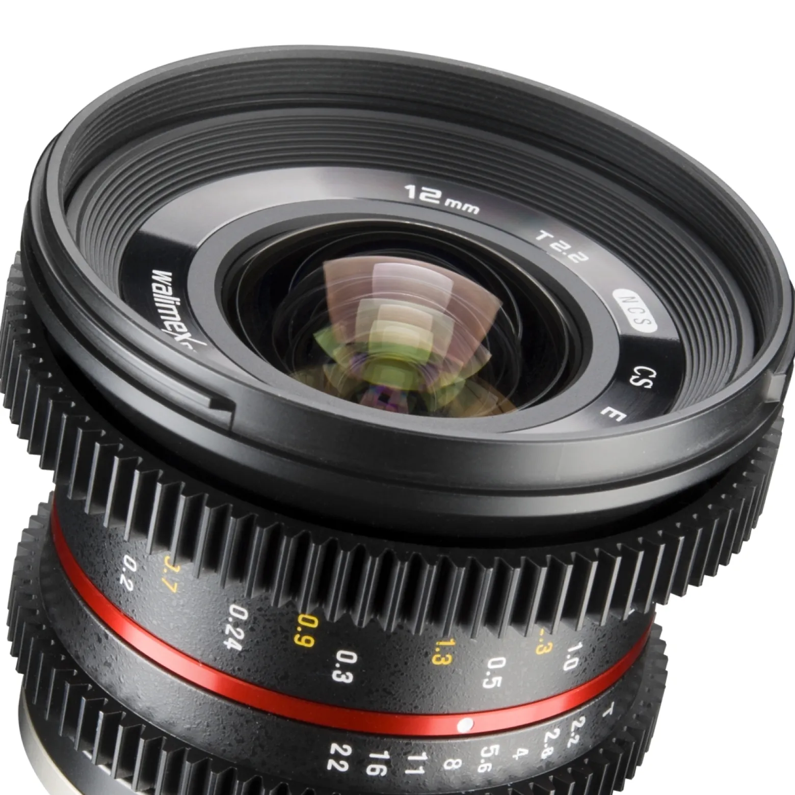 Walimex Pro 12mm 1:2,2 VCSC-Weitwinkelobjektiv kompatibel mit Sony E Mount Objektivbajonett (MC Linsen/Nano Coating, Zahnkranz, stufenlose Blende/Fokus, abnehmbare Gegenlichtblende) schwarz