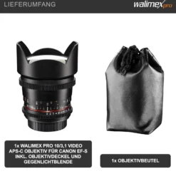 Walimex Pro 10mm 1:3,1 VCSC-Weitwinkelobjektiv (inkl. Gegenlichtblende, IF, Zahnkranz, stufenlose Blende und Fokus) für Canon EF-S Objektivbajonett schwarz