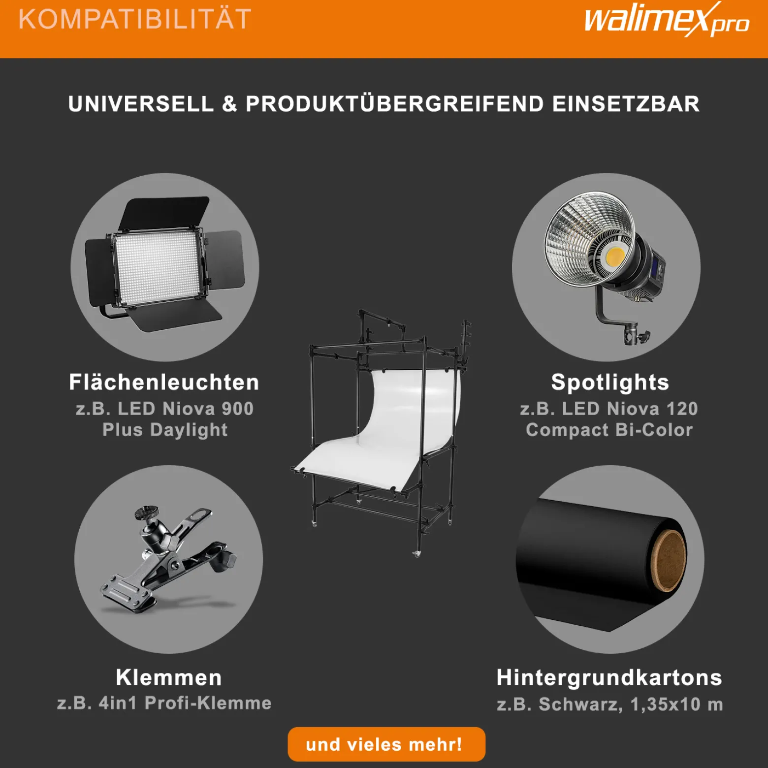 Walimex pro mobiler Aufnahmetisch XXL - Professioneller mobiler Aufnahmetisch für perfekte Produktaufnahmen bis 20 kg - mit variabler Höhe, diffusionsoberfläche, Beleuchtungsgerüst, Hintergrundhaken