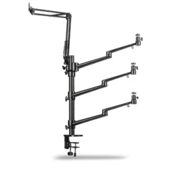Walimex pro Multi Streaming Arm Tischstativ, Ständer zur Befestigung von Kamera, LED bis 2 kg inkl. 360° Kugelkopf für Vlogging, Video Calls, stabiles Klemmstativ bis 65 mm Tischdicke