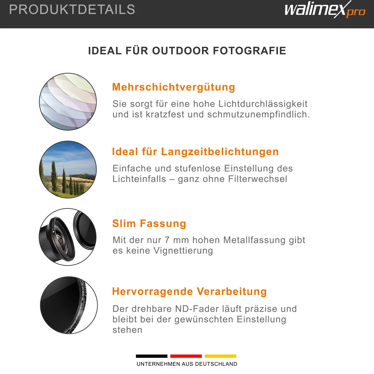 Walimex pro ND-Fader Graufilter vergütet 86 mm ND2-ND400 - Objektiv Filter aus hochwertigem optischem Glas, mit Metallfassung und Schutzhülle - Foto Zubehör