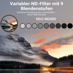 Walimex pro ND2-ND400 55 mm Fader Slim variabler Graufilter mit 9 Blendenstufen, ND Filter mit 18-lagiger Beschichtung