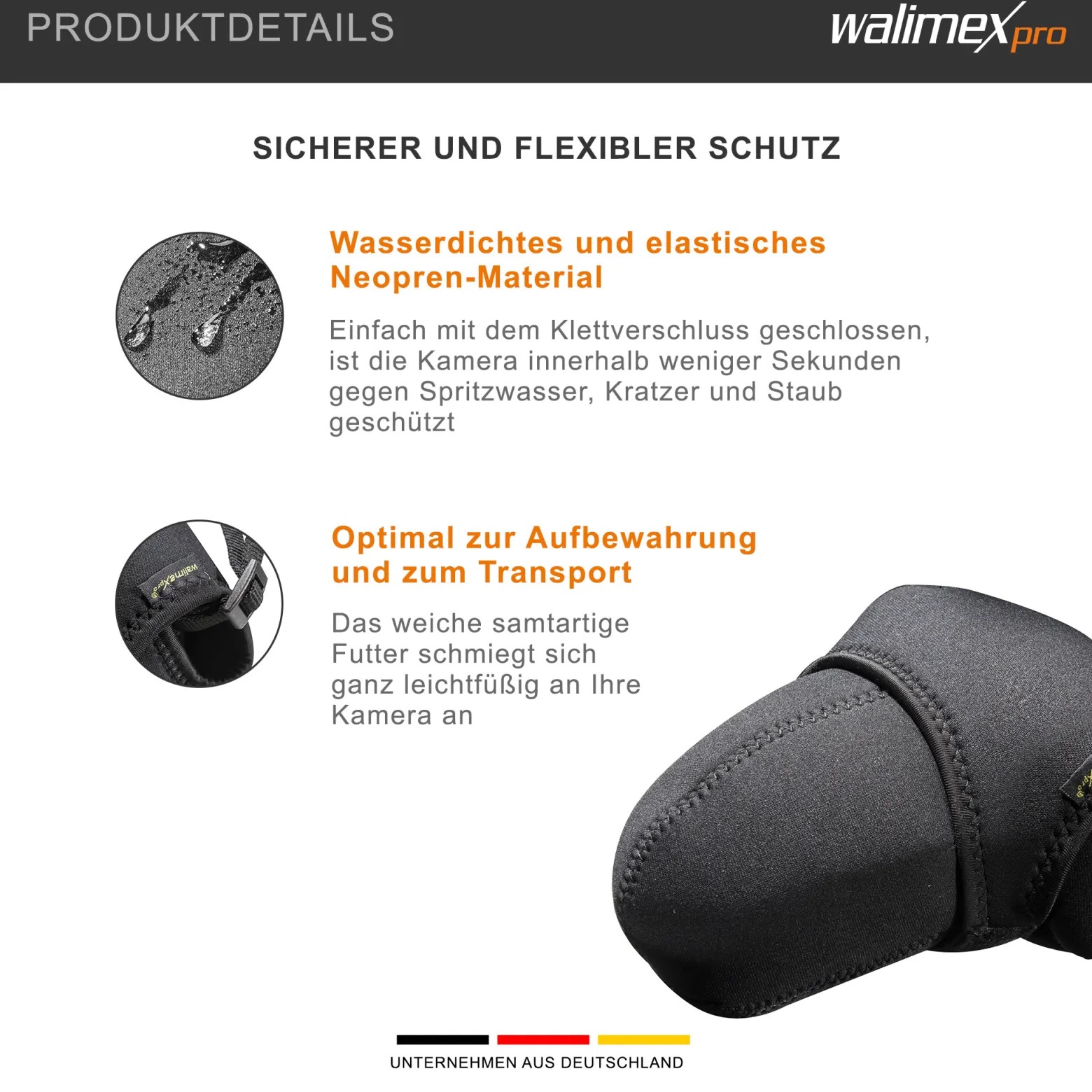 Walimex pro Neopren Kamera-Schutzhülle M 18 x 14 x 12 cm für mittelgroße Kameras mit angesetztem Objektiv bis max. 18 cm Tiefe
