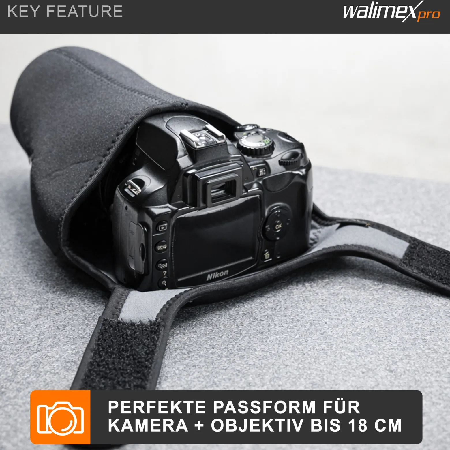 Walimex pro Neopren Kamera-Schutzhülle M 18 x 14 x 12 cm für mittelgroße Kameras mit angesetztem Objektiv bis max. 18 cm Tiefe