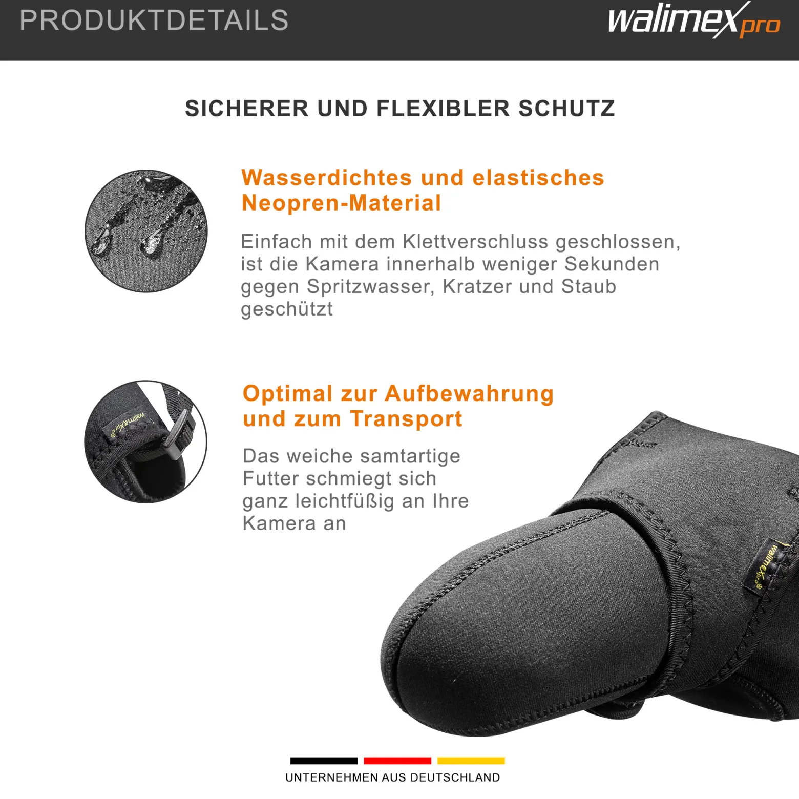 Walimex pro Neopren Kamera-Schutzhülle L 23 x 16 x 14 cm für große Kameras mit angesetztem Objektiv bis max. 23 cm Tiefe