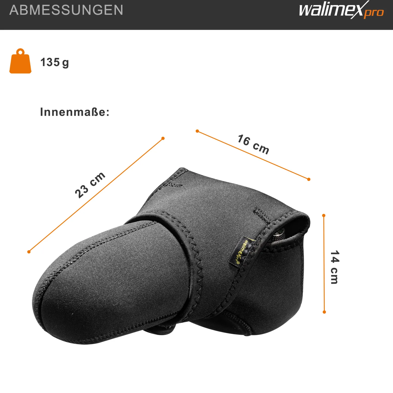 Walimex pro Neopren Kamera-Schutzhülle L 23 x 16 x 14 cm für große Kameras mit angesetztem Objektiv bis max. 23 cm Tiefe