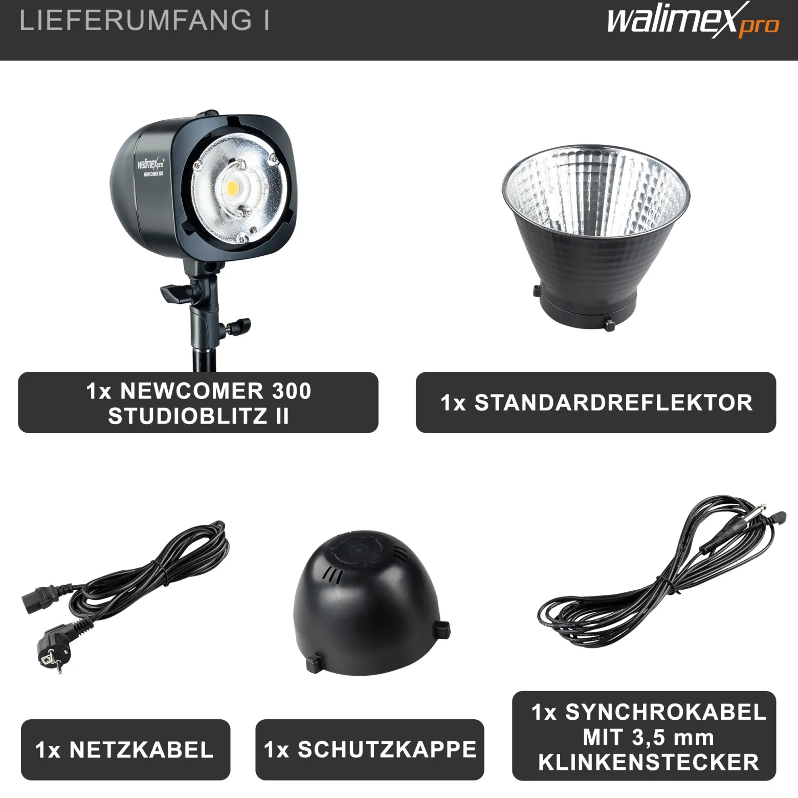 Walimex pro Newcomer 300 II Set, Studioblitz inkl. Softbox und Lampenstativ, LED Studiolicht mit Funk, Studiolampe 300 W mit hoher Lichtleistung ideal für Fotostudio